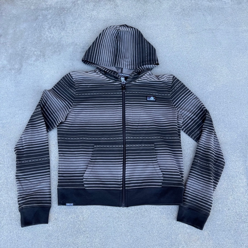 Lurking Class Sketchy Tank Kids Large Grey Black Striped Chain Zip Up Hoodie